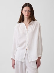 Hvid - Gap Gauze Oversized Collarless Shirt - Billede 1 af 4