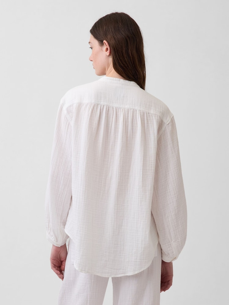 Hvid - Gap Gauze Oversized Collarless Shirt - Billede 2 af 4