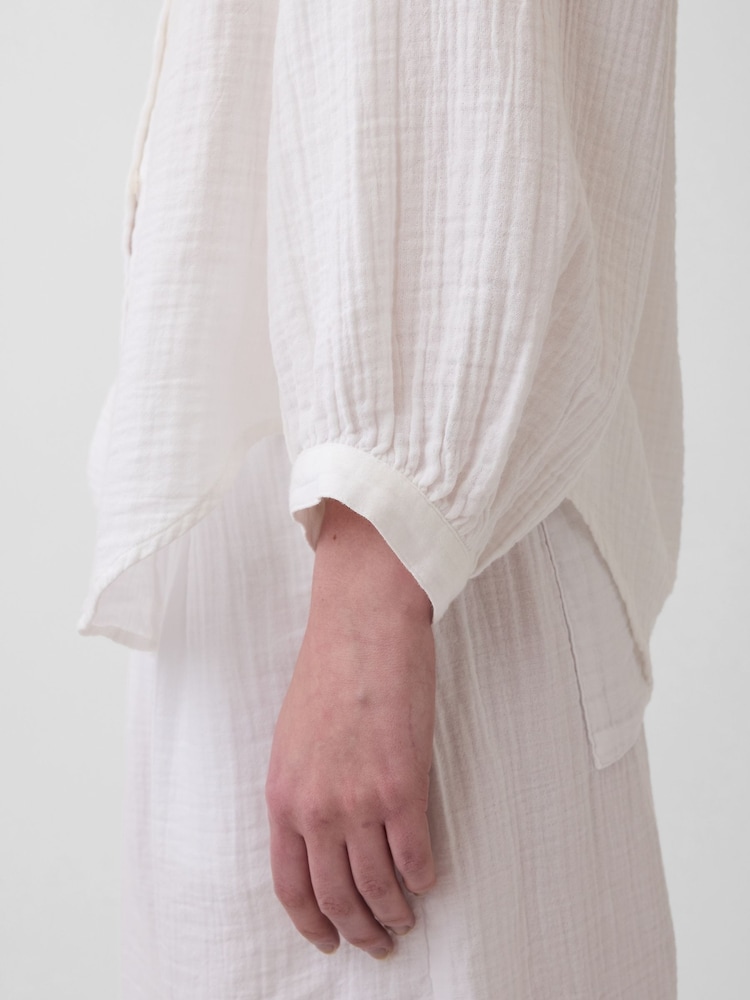 Hvid - Gap Gauze Oversized Collarless Shirt - Billede 4 af 4