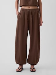 Gap Brown Gauze Easy Cuffed Trousers - Image 1 of 6
