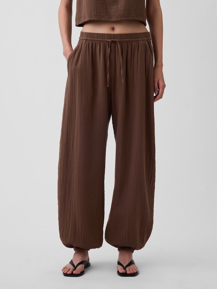 Gap Brown Gauze Easy Cuffed Trousers - Image 1 of 6