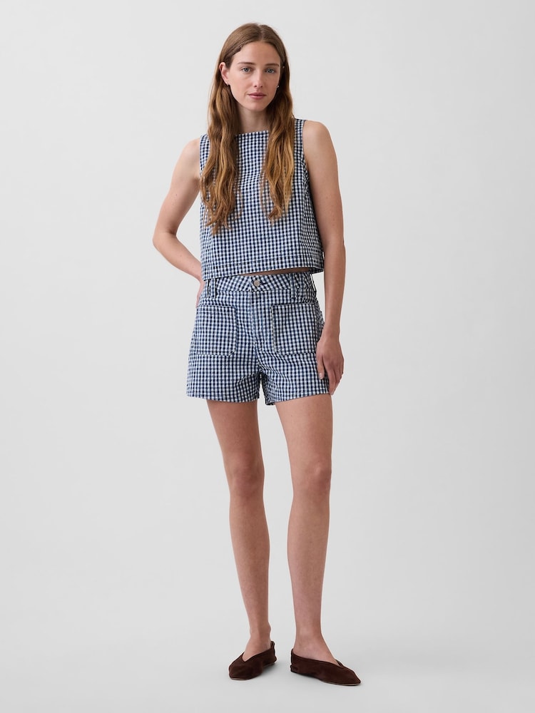 Gap Navy 3.5 inch High Waisted Gingham Relaxed Straight Denim Shorts - Image 4 of 4 Gap Navy 3.5 inch High Waisted Gingham Relaxed Straight Denim Shorts - Image 4 of 4