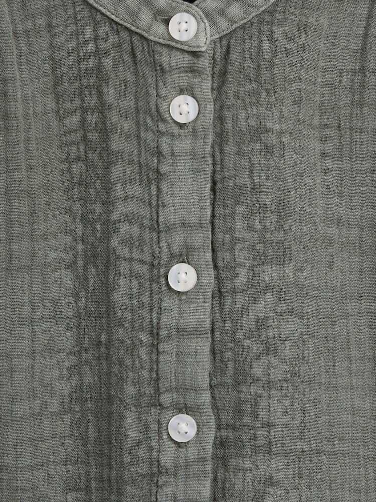 Gap Green Cotton Gauze Oversized Collarless Shirt - Image 4 of 4