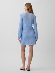 Gap Blue Pointelle Mini Long Seeve Dress - Image 2 of 4