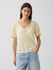 Gap Yellow Linen-Blend Relaxed V-Neck T-Shirt - Image 1 of 4