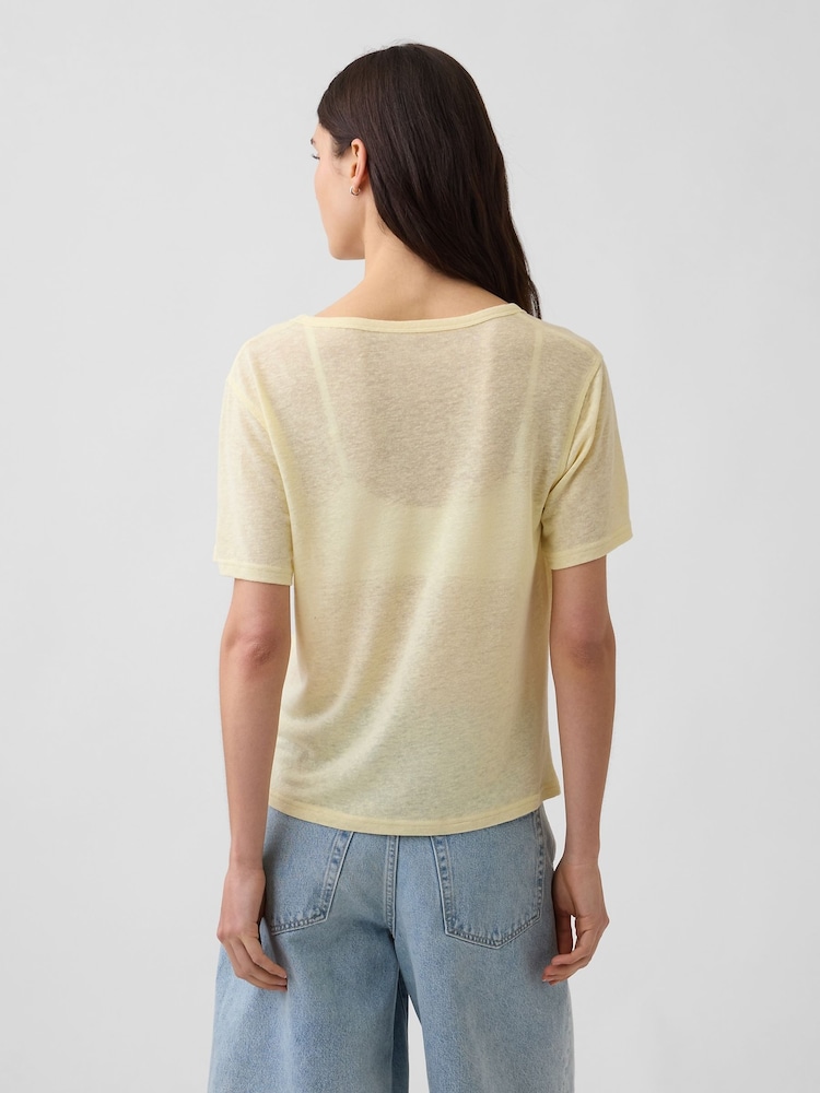 Gap Yellow Linen-Blend Relaxed V-Neck T-Shirt - Image 2 of 4 Gap Yellow Linen-Blend Relaxed V-Neck T-Shirt - Image 2 of 4