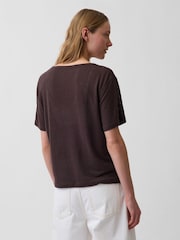 Gap Brown Linen-Blend Relaxed V-Neck T-Shirt - Image 2 of 3