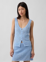 Gap Blue Pointelle Crochet Sleeveless Vest Top - Image 1 of 4