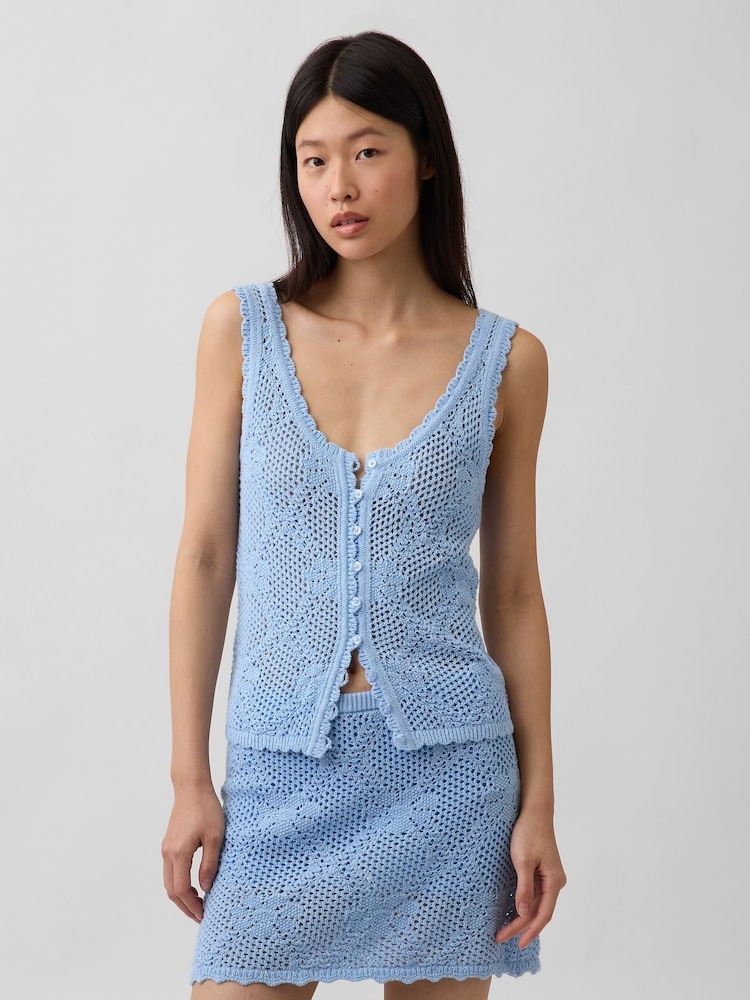 Gap Blue Pointelle Crochet Sleeveless Vest Top - Image 1 of 4