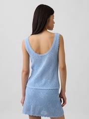 Gap Blue Pointelle Crochet Sleeveless Vest Top - Image 2 of 4