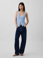 Gap Blue Pointelle Crochet Sleeveless Vest Top - Image 3 of 4