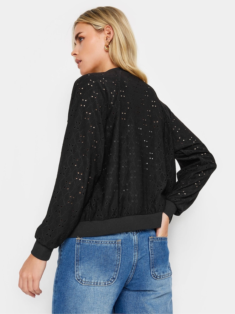 PixieGirl Petite Black Jersey Broderie Bomber Jacket - Image 2 of 4