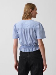 Gap Blue Button-Front Crop Short Sleeve Peplum Top - Image 2 of 4