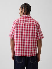 Gap Red Check Linen-Cotton Relaxed Straight-Hem Short Sleeve Shirt - Image 2 of 4