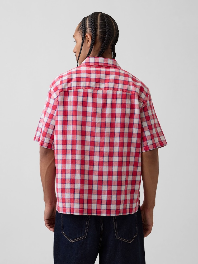 Gap Red Check Linen-Cotton Relaxed Straight-Hem Short Sleeve Shirt - Image 2 of 4