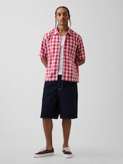 Gap Red Check Linen-Cotton Relaxed Straight-Hem Short Sleeve Shirt - Image 3 of 4