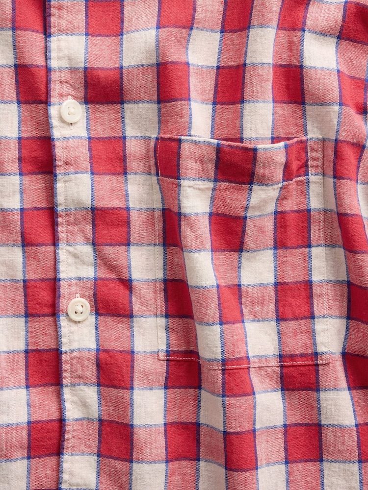 Gap Red Check Linen-Cotton Relaxed Straight-Hem Short Sleeve Shirt - Image 4 of 4