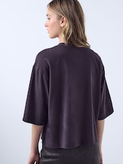 Schokoladenbraun - Short Sleeve Beaded Elbow Sleeve Crew Neck T-Shirt - Bild 4 von 5