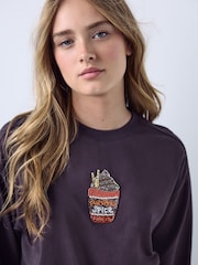Schokoladenbraun - Short Sleeve Beaded Elbow Sleeve Crew Neck T-Shirt - Bild 5 von 5