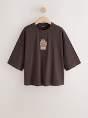 Chocolate Brown Short Sleeve Pumpkin Spice Latte Beaded Elbow Sleeve Crew Neck T-Shirt - Image 6 of 9