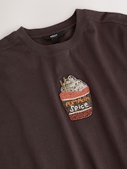 Chocolate Brown Short Sleeve Pumpkin Spice Latte Beaded Elbow Sleeve Crew Neck T-Shirt - Image 8 of 9