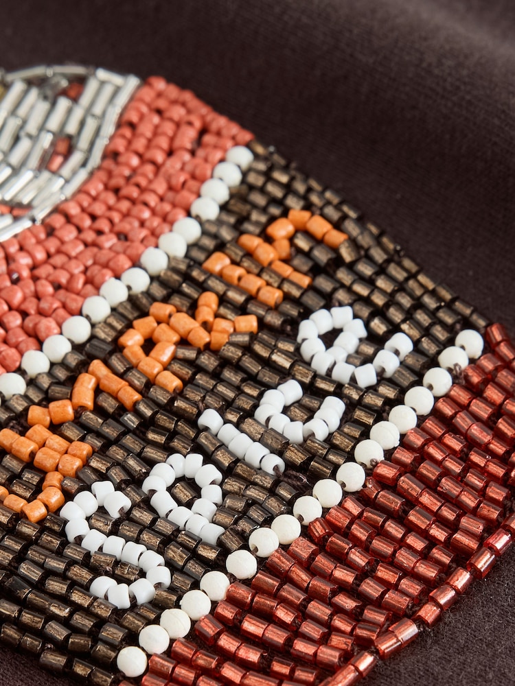 Chocolate Brown Short Sleeve Pumpkin Spice Latte Beaded Elbow Sleeve Crew Neck T-Shirt - Image 9 of 9 Chocolate Brown Short Sleeve Pumpkin Spice Latte Beaded Elbow Sleeve Crew Neck T-Shirt - Image 9 of 9