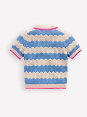 Boden Blue Pointelle Knitted Polo Top - Image 3 of 4