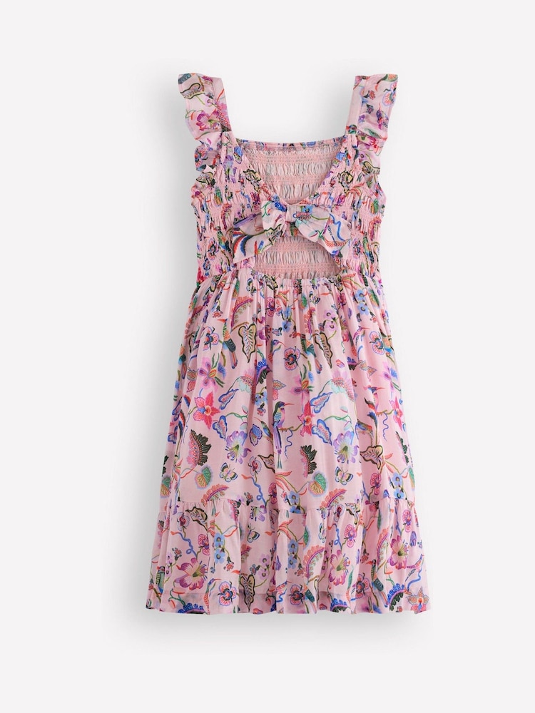 Boden Pink Shirred Embroidered Bow Dress - Image 2 of 3 Boden Pink Shirred Embroidered Bow Dress - Image 2 of 3