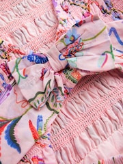 Boden Pink Shirred Embroidered Bow Dress - Image 3 of 3