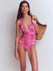 Boden Pink Mykonos Deep V Swimsuit - Image 1 of 7