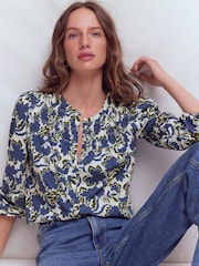 Boden Blue Mya Smocked Jersey Shirt - Image 1 of 5