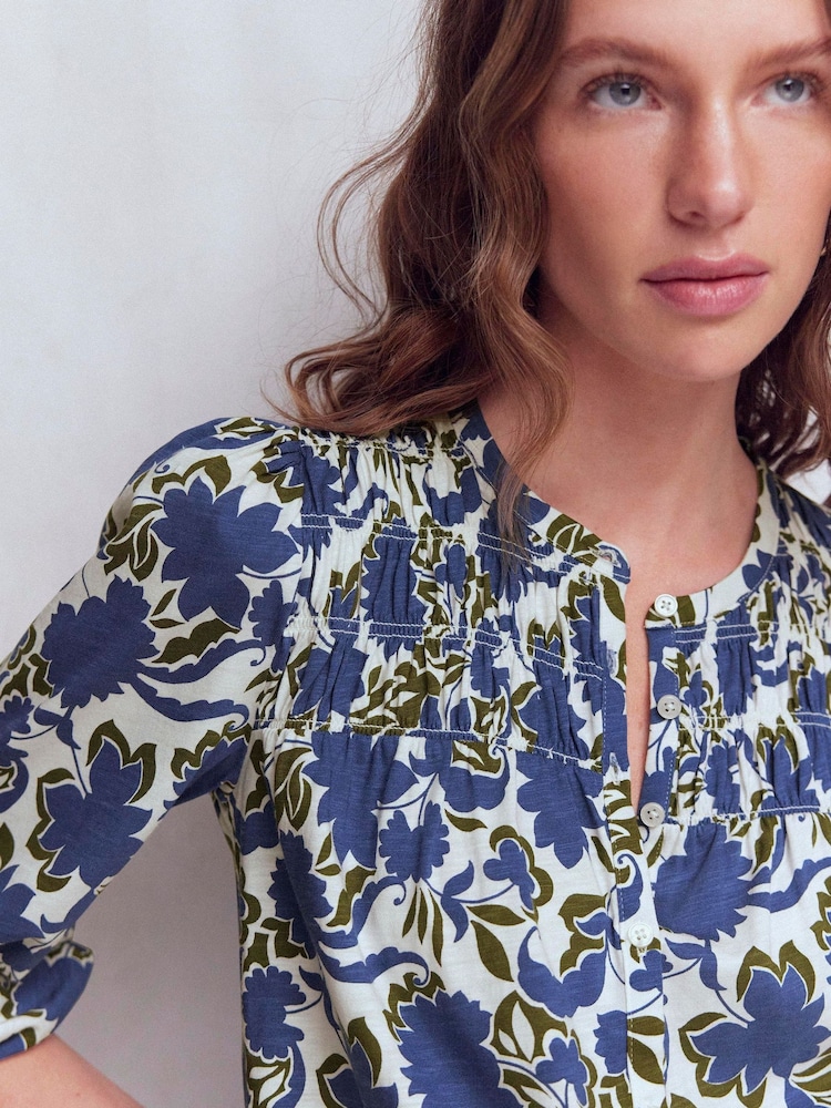 Boden Blue Mya Smocked Jersey Shirt - Image 2 of 5