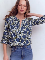 Boden Blue Mya Smocked Jersey Shirt - Image 4 of 5