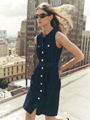 Boden Blue Short Gold Button Denim Dress - Image 1 of 2
