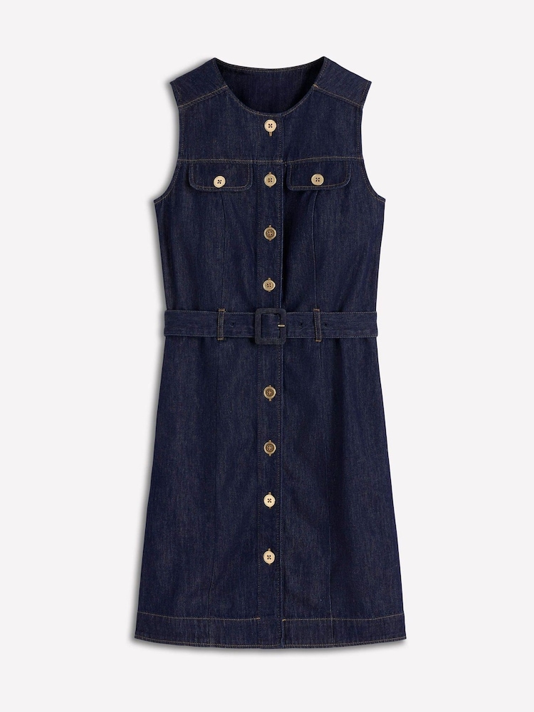 Boden Blue Short Gold Button Denim Dress - Image 2 of 2