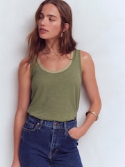 Boden Green Metallic Trim Scoop Neck Vest - Image 1 of 6