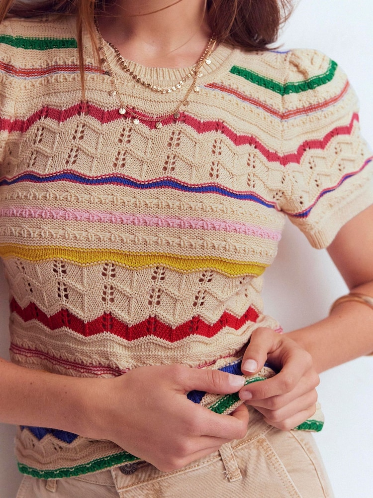 Boden Blue Monica Pointelle T-Shirt - Image 2 of 7