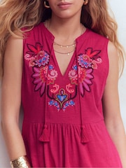 Boden Red Notch Neck Jersey Maxi Dress - Image 2 of 5
