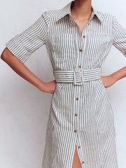 Boden Cream/Grey Ora Linen Blend Shirt Dress - Image 2 of 7