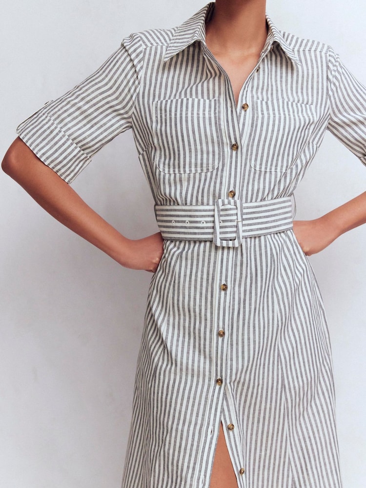 Boden Cream/Grey Ora Linen Blend Shirt Dress - Image 2 of 7
