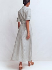 Boden Cream/Grey Ora Linen Blend Shirt Dress - Image 3 of 7