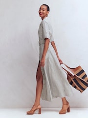 Boden Cream/Grey Ora Linen Blend Shirt Dress - Image 4 of 7