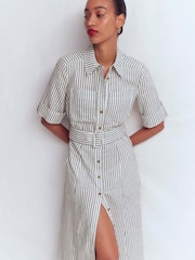 Boden Cream/Grey Ora Linen Blend Shirt Dress - Image 5 of 7