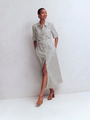 Boden Cream/Grey Ora Linen Blend Shirt Dress - Image 6 of 7