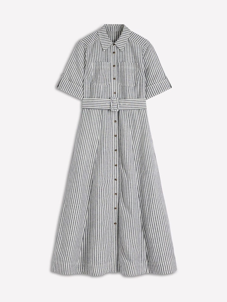 Boden Cream/Grey Ora Linen Blend Shirt Dress - Image 7 of 7
