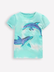 Boden Blue Puff Sleeve Superstitch Top - Image 1 of 3
