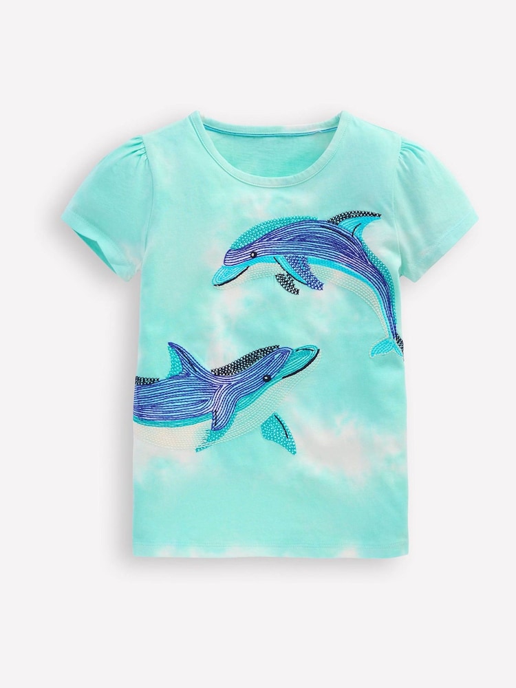 Boden Blue Puff Sleeve Superstitch Top - Image 1 of 3
