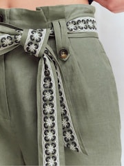 Boden Green Paperbag Linen Belted Shorts - Image 2 of 6