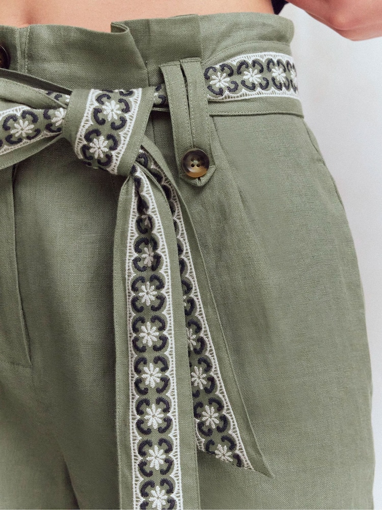 Boden Green Paperbag Linen Belted Shorts - Image 2 of 6 Boden Green Paperbag Linen Belted Shorts - Image 2 of 6