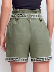 Boden Green Paperbag Linen Belted Shorts - Image 3 of 6